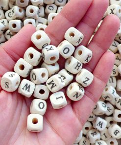 Wood Alphabet Letter Beads / Big Wooden Cube Initial Bead / Square Bead  (You Pick Letter or We Pick By Random / 10mm / Colorful Mix) CHM2393